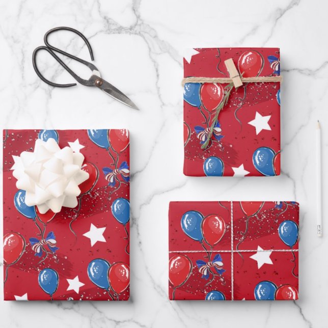 Red White Blue Party Wrapping Paper Sheet (Creator Uploaded)