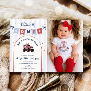 Red White & Blue Patriotic 1st Birthday Invitation