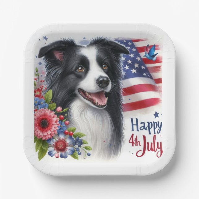 Red White Blue Patriotic 4th of July Paper Plate (Front)