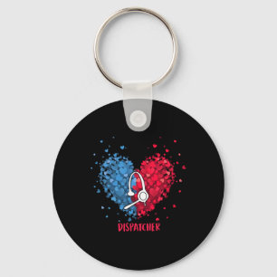 Red White Blue Patriotic 911 Dispatcher Heart 4th  Keychain