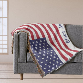 Red White & Blue Patriotic American Flag Throw Blanket