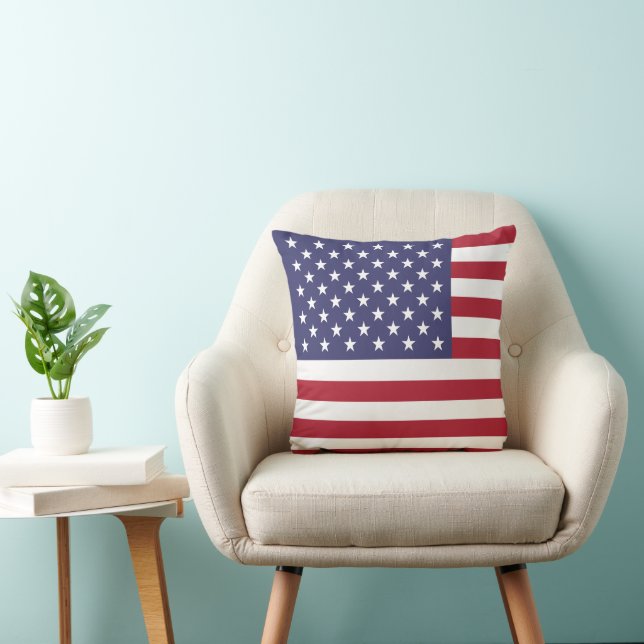 Red White & Blue Patriotic American Flag Throw Pillow (Chair)