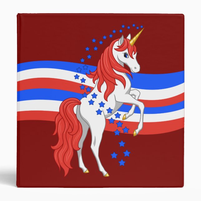Red White Blue Patriotic American Unicorn Binder (Front)