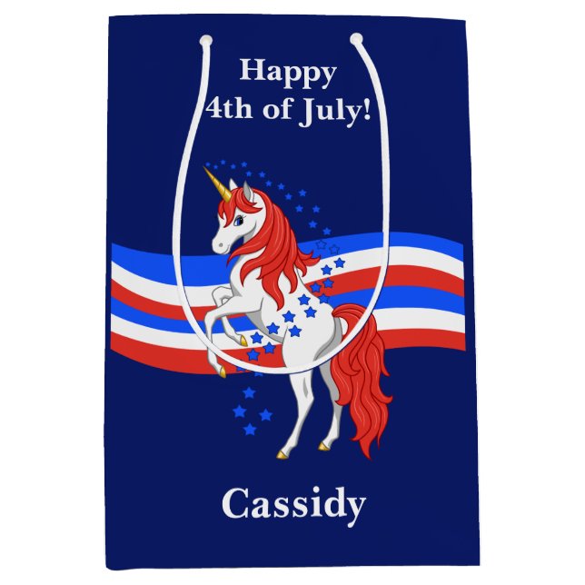 Red White Blue Patriotic American Unicorn Medium Gift Bag (Front)