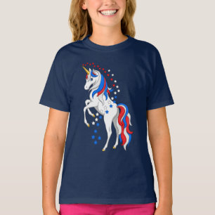 Red White Blue Patriotic American Unicorn T-Shirt