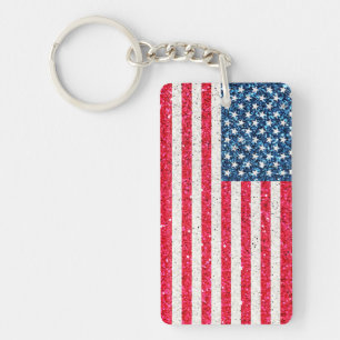 Red White Blue Patriotic American USA Flag Party Keychain