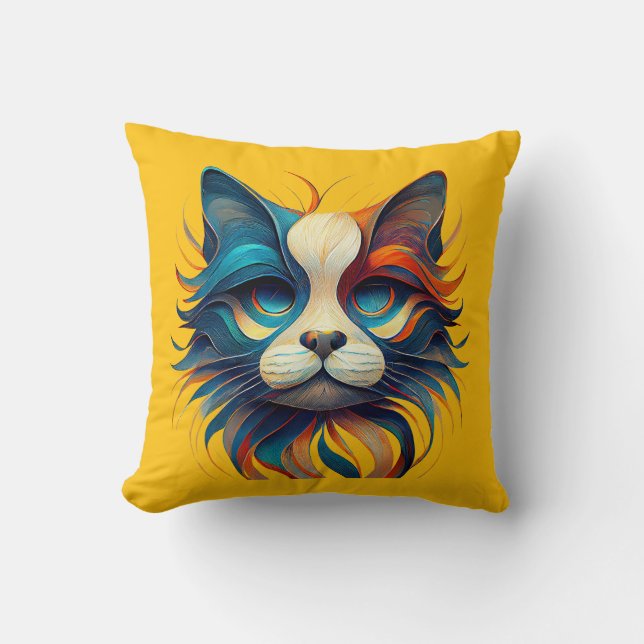 Red White & Blue Patriotic Cat Throw Pillow (Front)