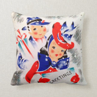 Red White Blue Patriotic Couple Christmas Holiday Throw Pillow