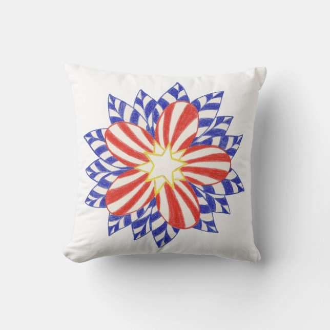Red White Blue Patriotic Flower Pillows (Front)