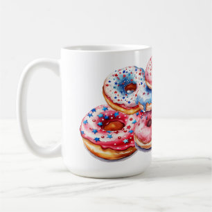 RED WHITE BLUE PATRIOTIC ICED DONUTS COFFEE MUG