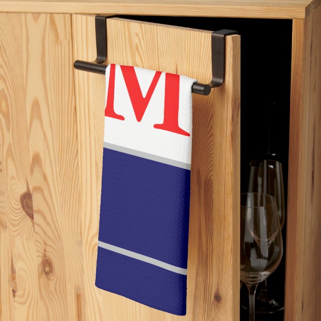 Red White Blue Patriotic Monogrammed Kitchen Towel (Thirds Fold)