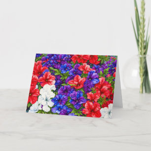 Red White Blue Patriotic Petunia Flower Art Card