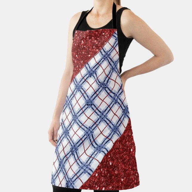 RED WHITE BLUE PATRIOTIC PLAID PATTERN APRON (Insitu)