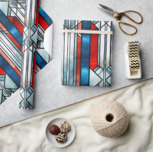 Red White Blue Patriotic Stained Glass 4th of July Wrapping Paper