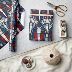 Red White Blue Patriotic Stained Glass 4th of July Wrapping Paper