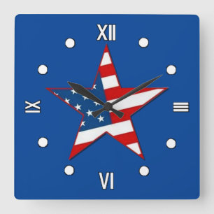 Red White & Blue Patriotic Star Wall Clock