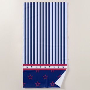 Red White Blue Patriotic Stars Stripes Beach Towel