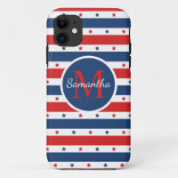 Red White Blue Patriotic stars stripes monogram