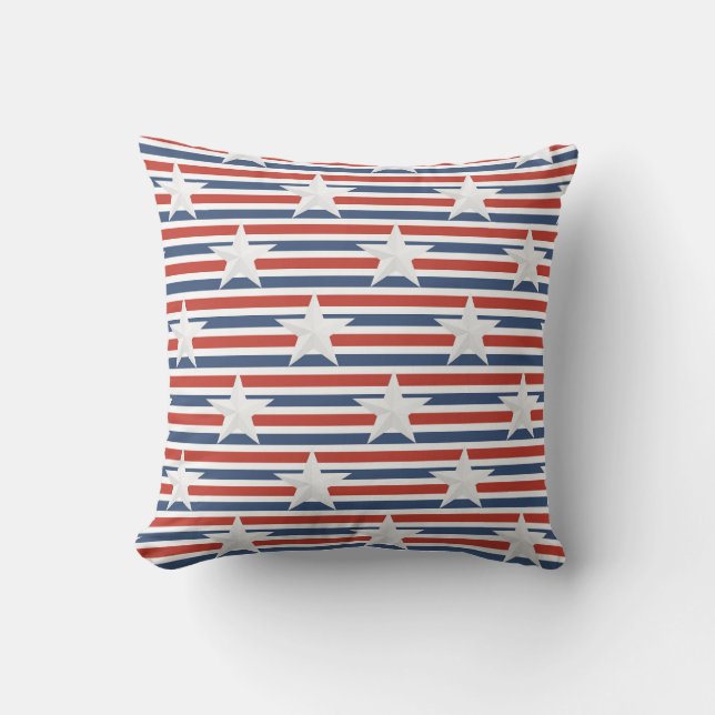 Red White Blue Patriotic Stars Stripes USA Flag Outdoor Pillow (Front)