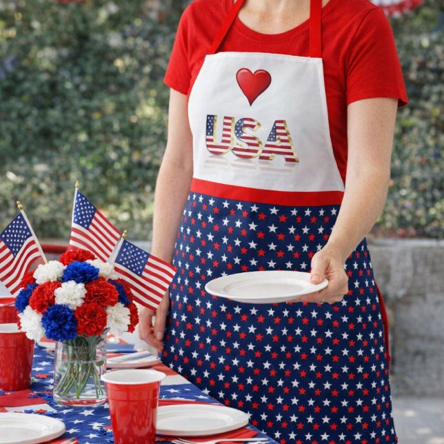 Red White Blue Patriotic USA 4th of July  Apron (Creator Uploaded)