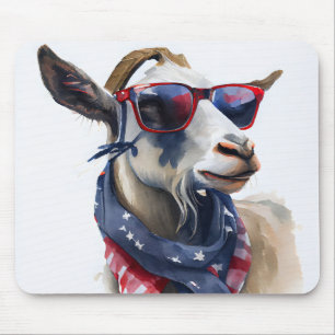 RED WHITE BLUE PATRIOTIC WATERCOLOR GOAT MOUSE PAD