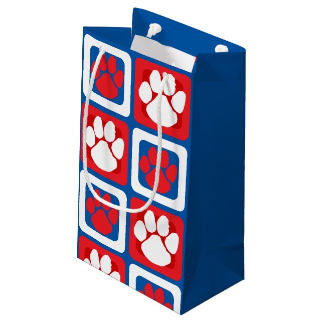Red, White & Blue Pawprint Small Gift Bag (Back Angled)