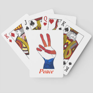 Red White Blue Peace Sign Hand Playing Cards