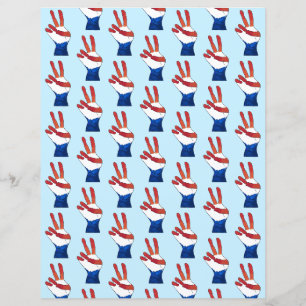 Red White Blue Peace Sign Hands Pattern Paper