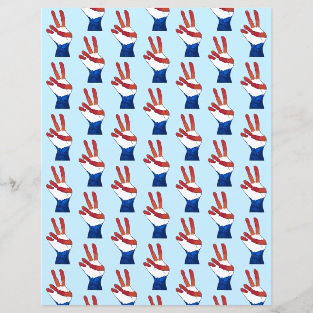 Red White Blue Peace Sign Hands Pattern Paper (Front)