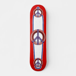 Red White & Blue Peace Sign Skateboard
