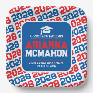Red, White & Blue Personalized Graduation Pape Paper Plate