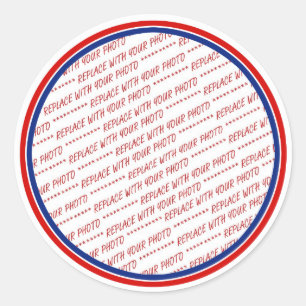 Red White & Blue Photo Frame Template Classic Round Sticker