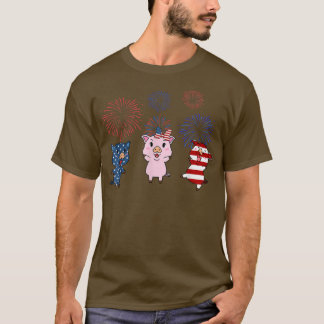 Red White Blue Pig USA Flag 4th Of July Patriotic T-Shirt