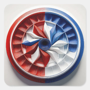 Red White & Blue Pinwheel Fractal Square Sticker