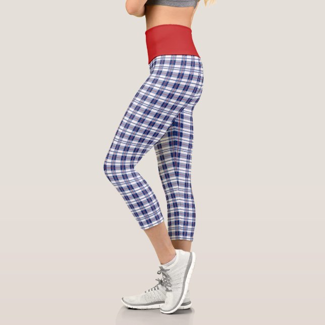 Red, White & Blue Plaid Capri Leggings (Left)