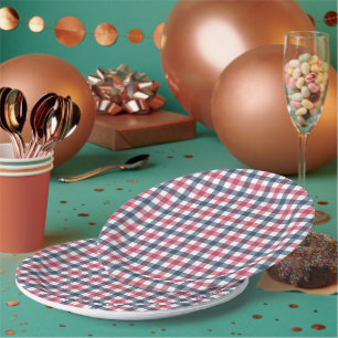 Red White Blue plaid Paper Plate