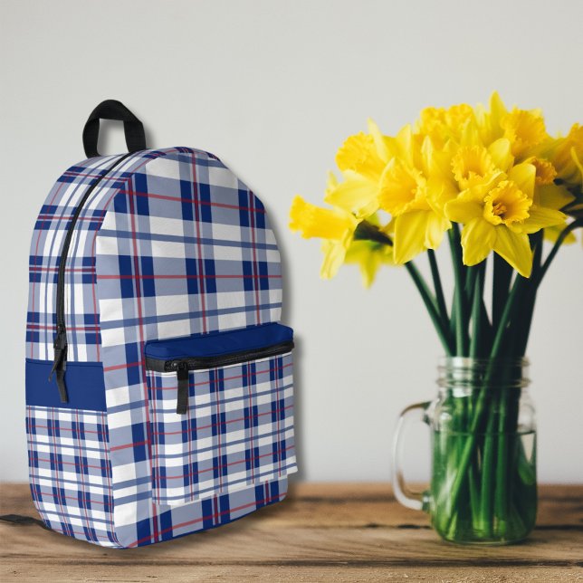 Red, White & Blue Plaid Printed Backpack (Creator Uploaded)