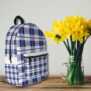 Red, White & Blue Plaid Printed Backpack