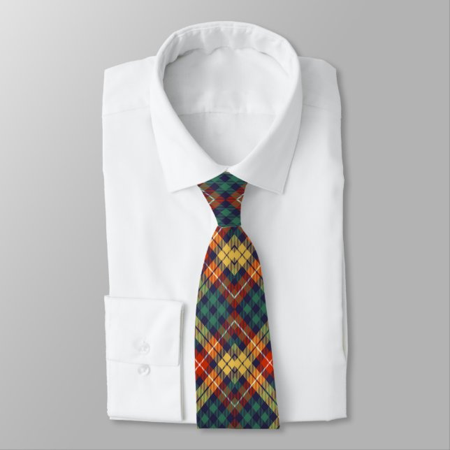 Red White Blue Plaid Tartan Buffalo Pattern  Tie (Tied)