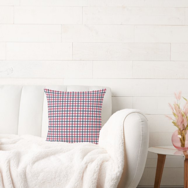 Red White Blue plaid Throw Pillow (Couch)