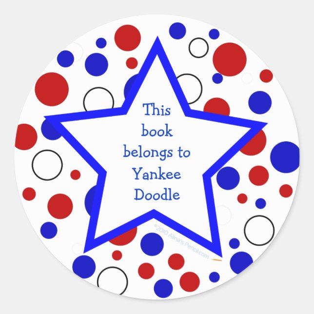 Red White Blue Polka Dot Bookplate StickerTemplate Classic Round Sticker (Front)