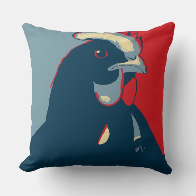 Red White Blue Pop Art Chicken Pillow  (Front)