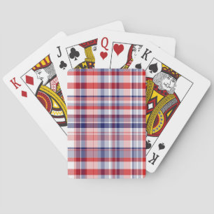 Red, White, Blue Preppy Madras Plaid Playing Cards