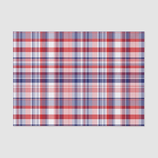 Red, White, Blue Preppy Madras Plaid Tissue Paper (Front)