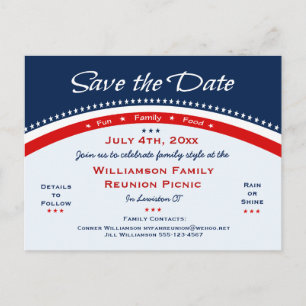 Red White Blue Reunion, Party, Save the Date Announcement Postcard