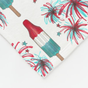 Red White Blue Rocket Pop Popsicle Fireworks USA Fleece Blanket