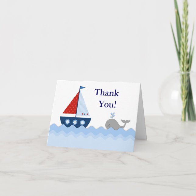 Red White Blue Sailboat Thank You Cards (Front)