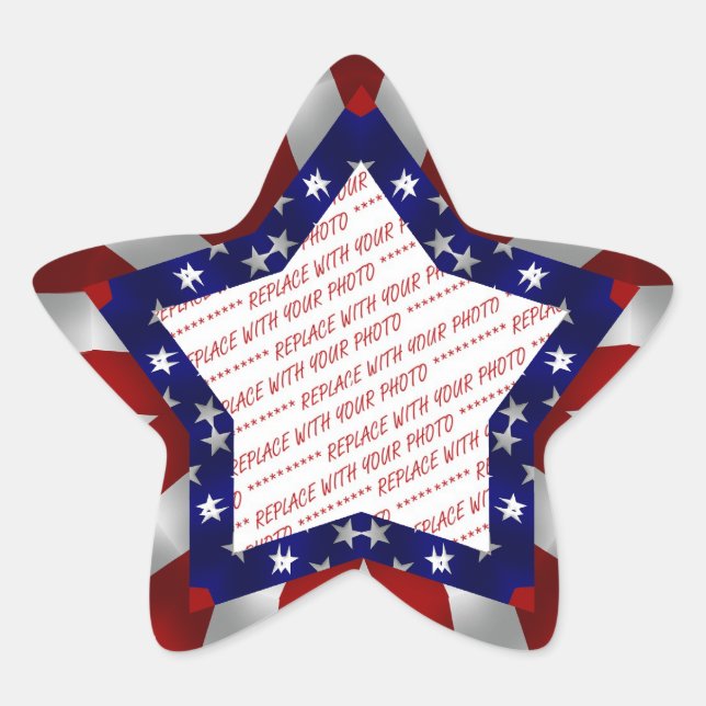 Red White & Blue Satin Star Shape Design Frame Star Sticker (Front)