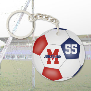 red white blue school colours soccer bag tag keychain