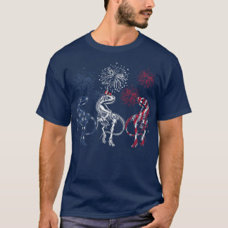 Red White Blue Skeleton Dinosaur Firework 4th Of J T-Shirt